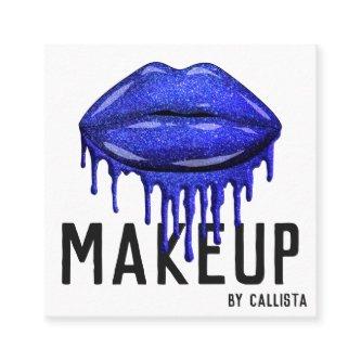 Glamorous Sparkly Blue Glitter Drips Lips Makeup Square
