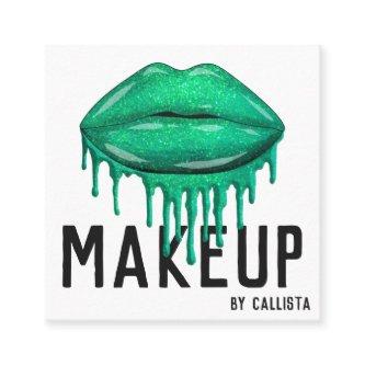 Glamorous Sparkly Green Glitter Drips Lips Makeup Square