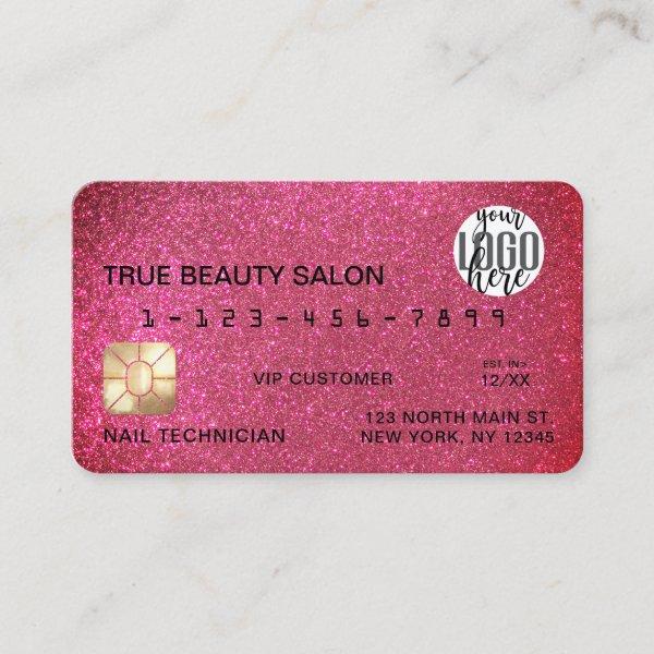 Glamorous Sparkly Pink Glitter Credit Card Logo