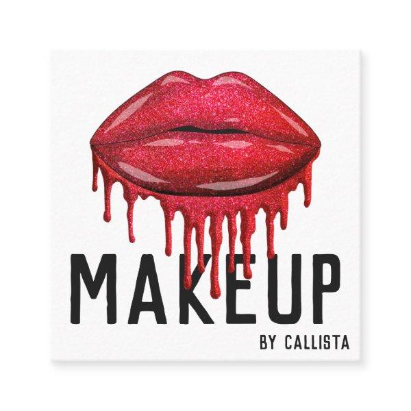 Glamorous Sparkly Red Glitter Drips Lips Makeup Square