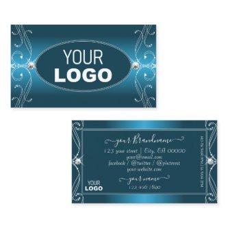 Glamorous Teal Blue Ornate Sparkle Jewels Add Logo