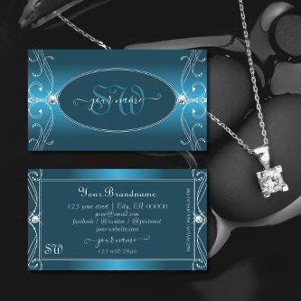 Glamorous Teal Blue Ornate Sparkle Jewels Initials