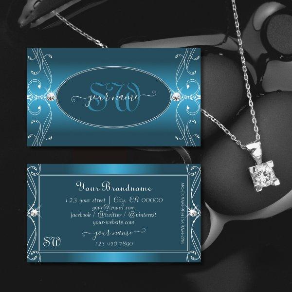 Glamorous Teal Blue Ornate Sparkle Jewels Initials