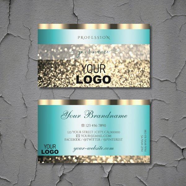 Glamorous Teal Gold Sparkling Glitter with Logo
