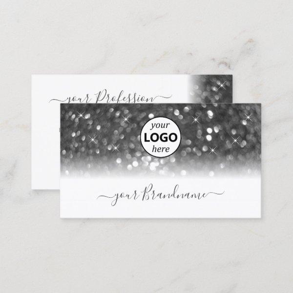 Glamorous White Silver Sparkling Glitter with Logo