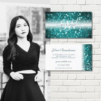 Glamorous White Teal Sparkling Glitter Initials