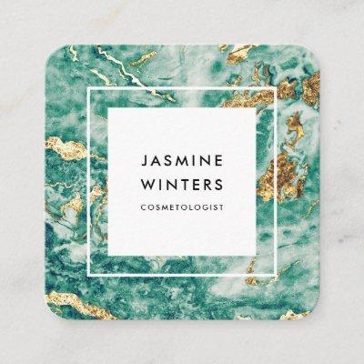 Glamour chic gold foil turquoise marble watercolor square