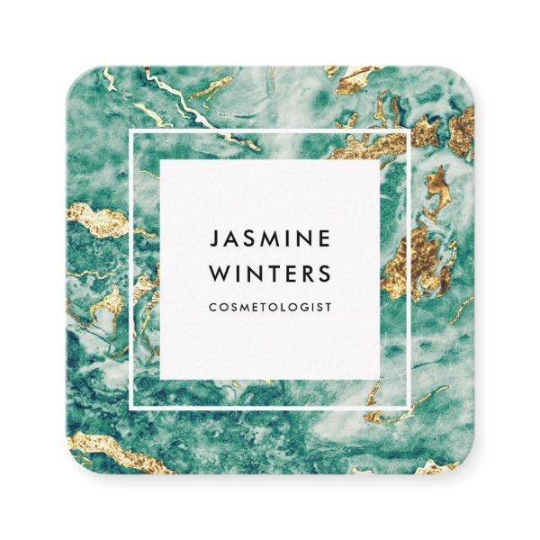 Glamour chic gold foil turquoise marble watercolor square