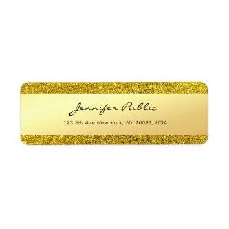 Glamour Gold Glitter Handwritten Script Name Text Label