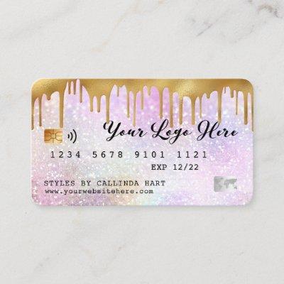 Glitter Bokeh Gold Drips Credit Card Loyalty Card
