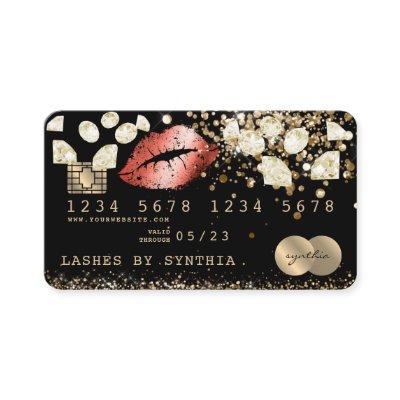 Glitter Credit Debit Card Styled Glitter Gold lips