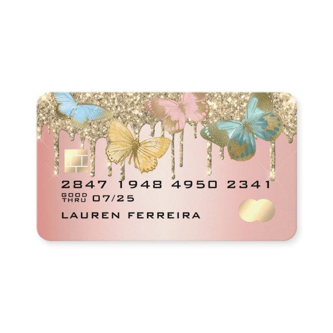 Glitter Drip Butterfly Girly Chic Faux Credit Card