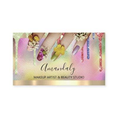 Glitter Drip Holograph Nail Manicure Florals