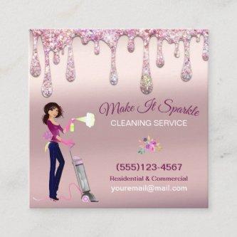 Glitter Drips Cartoon Maid Cleaning Services Square