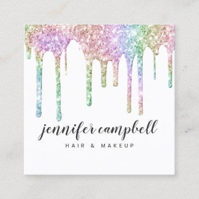 Glitter drips chic hair makeup holographic unicorn square