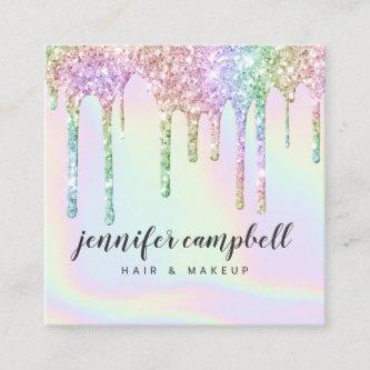 Glitter drips chic makeup hair holographic unicorn square