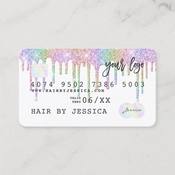 Glitter drips Credit card holographic unicorn glam
