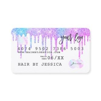 Glitter drips Credit card holographic unicorn pink