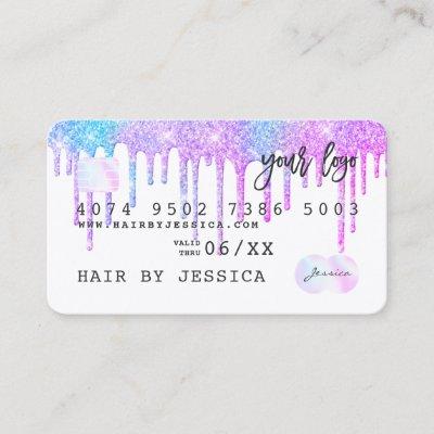 Glitter drips Credit card holographic unicorn pink