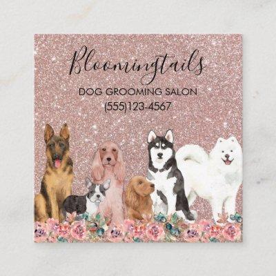 Glitter Floral Watercolor Dogs Grooming Service Square
