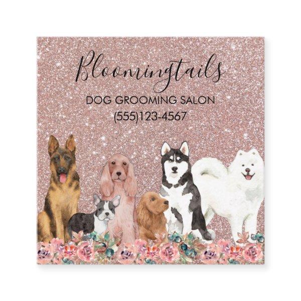 Glitter Floral Watercolor Dogs Grooming Service Square