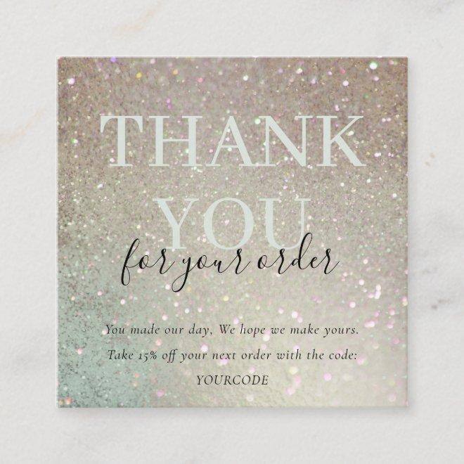 Glitter Green Pink Aqua Shiny Thank You For Order Square