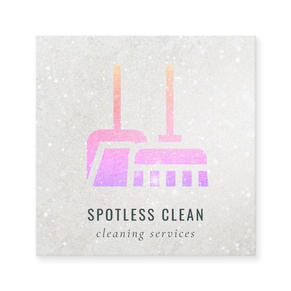 Glitter Neon Pink Orange Broom Cleaning Service Square