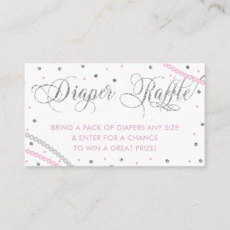Glitter & Pearls Diaper Raffle Ticket, Pink Gray