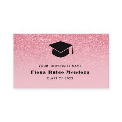 Glitter Pink Ombre Chic Graduation cap Name Insert