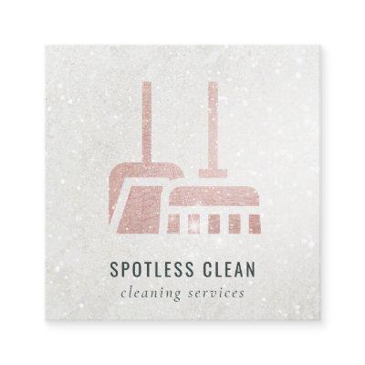 Glitter Rose Gold Blush Broom Cleaning Service Square