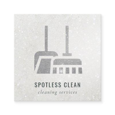 Glitter Silver Grey Broom Cleaning Service Square