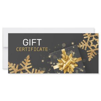 Glitter Snowflakes Gold Gift Box Black Gift Card
