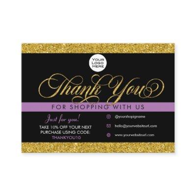 Glitter Thank You Customer Package Insert Card