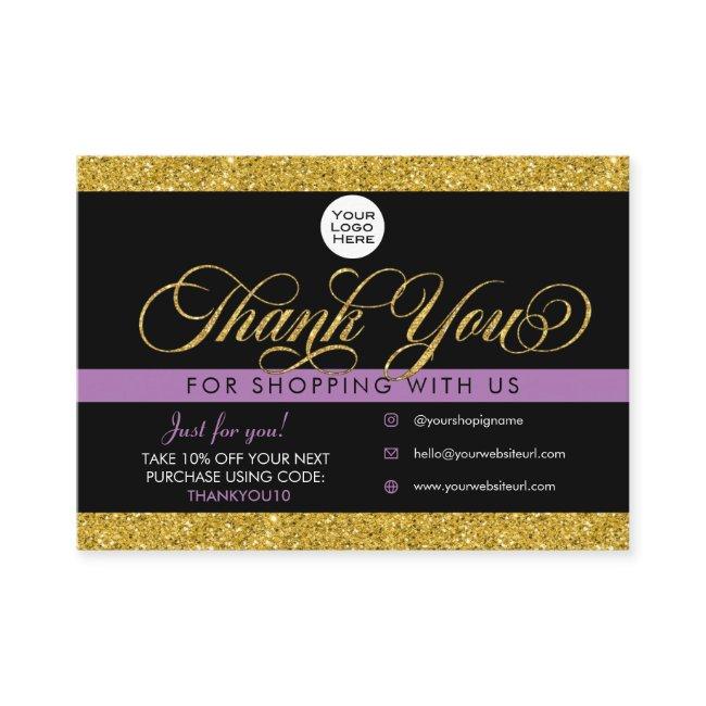 Glitter Thank You Customer Package Insert Card