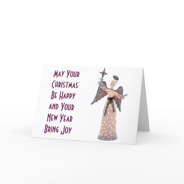 GLITTERED ANGEL SENDS WISHES AT HOLIDAYS HOLIDAY CARD