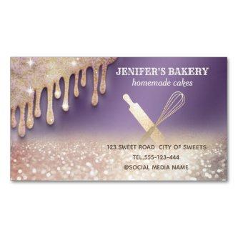 Glittery gold rolling pin whisk chef bakery  magnet