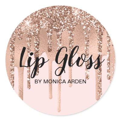 Glittery Pink Lip Gloss Classic Round Sticker