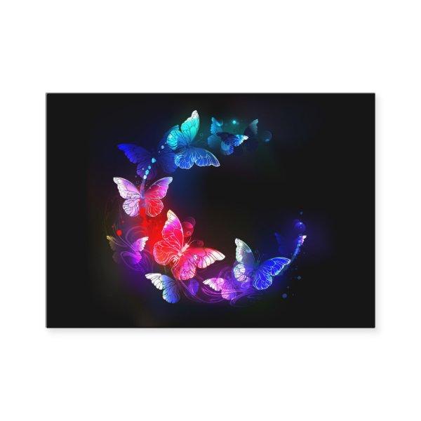 Glowing Neon Night Butterflies on Black background