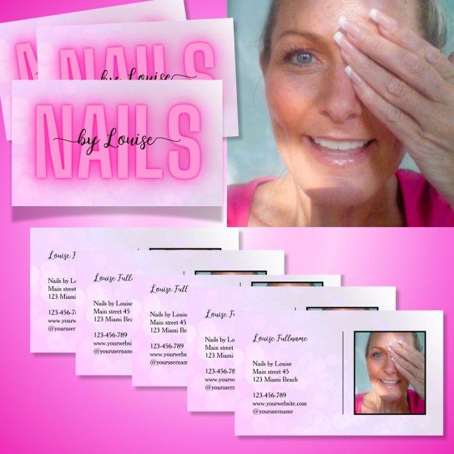 Glowing Pink Nails by custom text photo