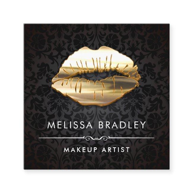 Gold 3D Lips Damask Makeup Artist Beauty Salon Square