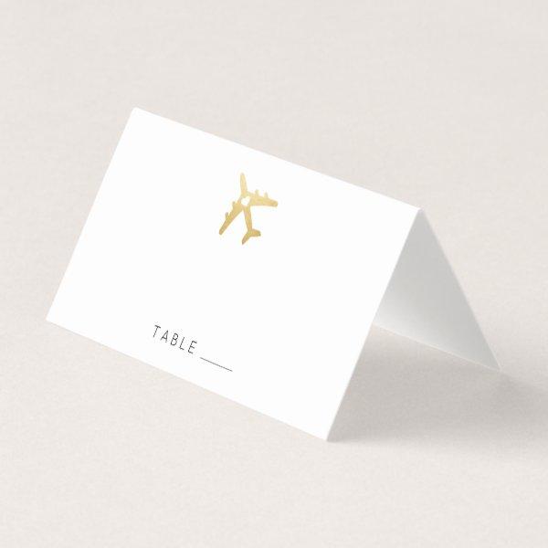 Gold Airplane Heart Travel Theme Place Card