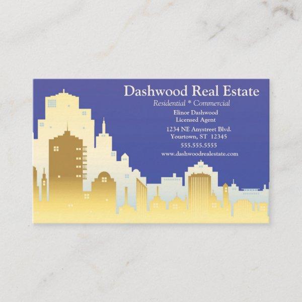 Gold and Cream Skyline Blue Background Real Estate