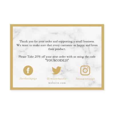 Gold and white marble effect, customer thank you e enclosure card