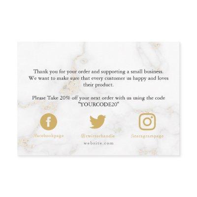 Gold and white marble effect, customer thank you e enclosure card