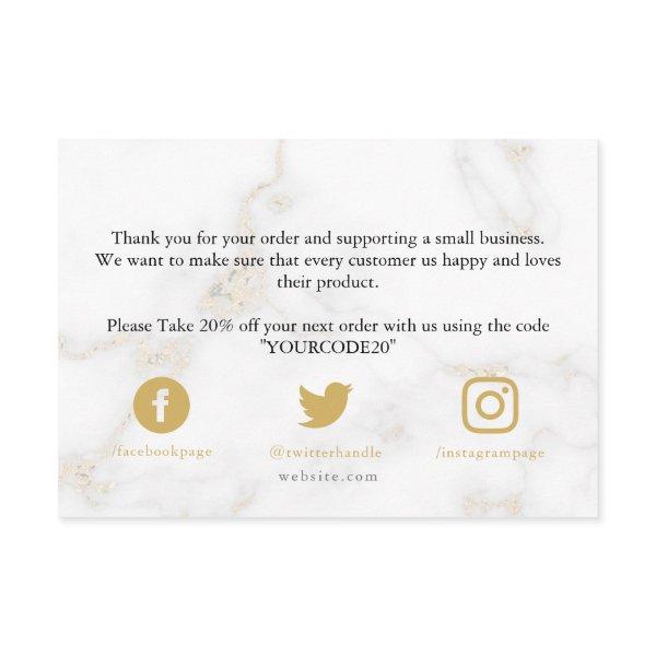 Gold and white marble effect, customer thank you e enclosure card