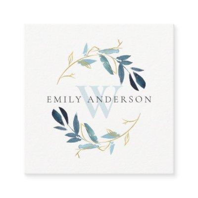 GOLD AQUA BLUE FOLIAGE INITIAL WREATH PROFESSIONAL SQUARE