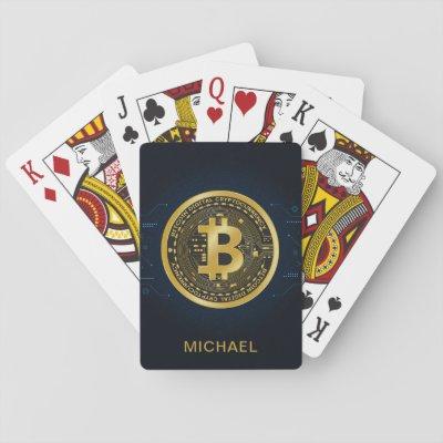 Gold Bitcoin Cryptocurrency Personalized Name Playing Cards