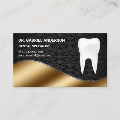 Gold Black Damask Tooth Dental Clinic Dentist