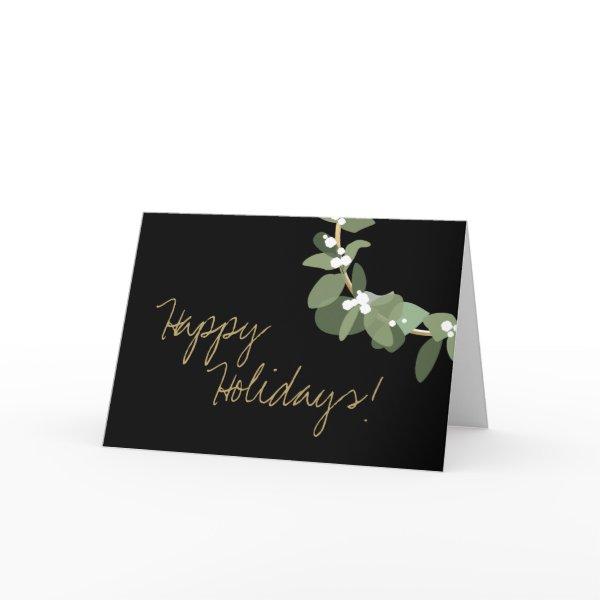 Gold black Modern Wreath No Logo Company Name Only Holiday Card