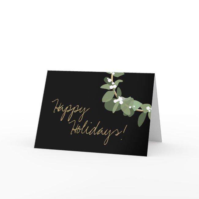 Gold black Modern Wreath No Logo Company Name Only Holiday Card